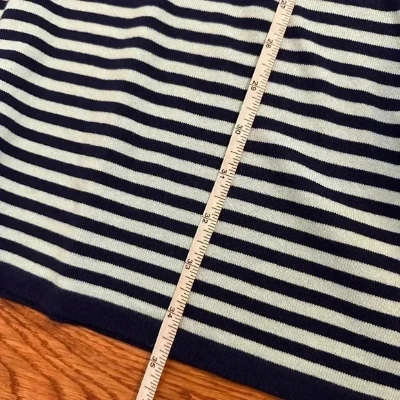 Sail to Sable STS Navy and Aqua Striped Bell Sleeve Sweater Dress M - Picture 11 of 11
